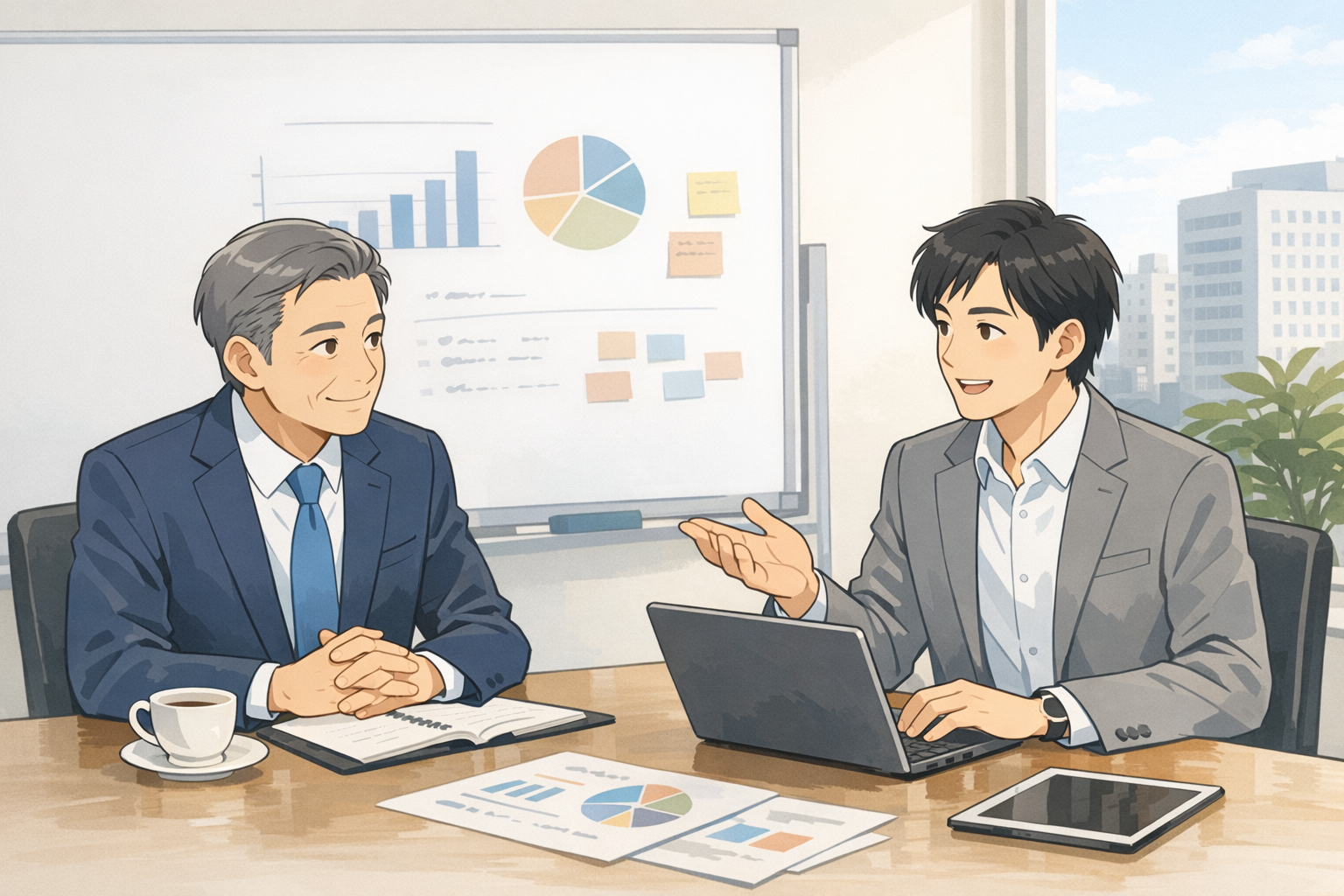 対話シーン: 経営者と外部CDOの建設的な打ち合わせ