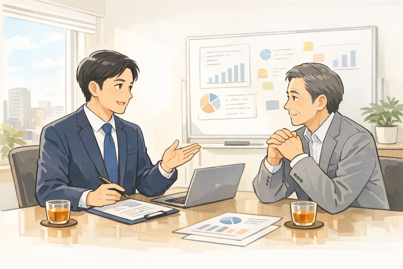 対話シーン: M&Aアドバイザーと経営者の信頼ある対話