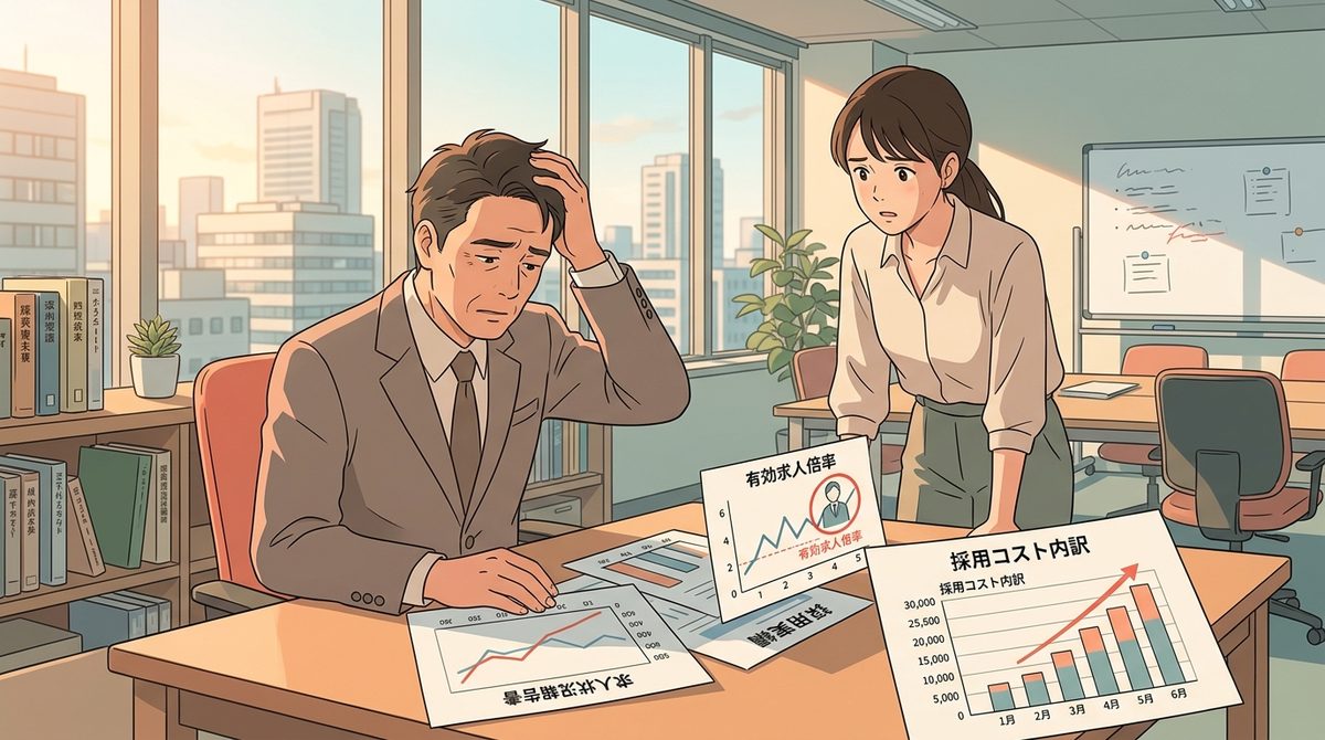 挿絵01: 中小企業の採用難の現実 — 有効求人倍率2倍超・採用コスト平均73万円のデータ